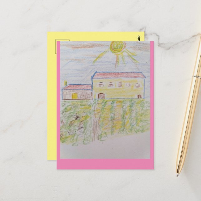 Bordeaux Vin Land Sketch Vykort (Fram/Back In Situ)