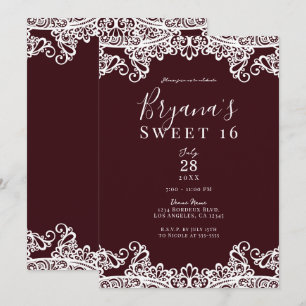 Bordeaux Vin White Snöre Elegant Sweet 16 Party Inbjudningar