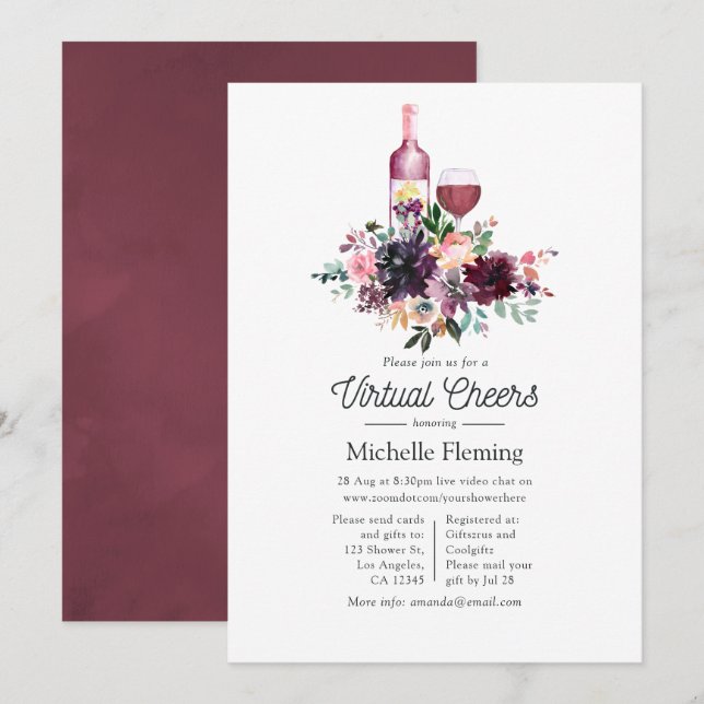 Bordeaux Virtuella Vin Tasting Möhippa Inbjudningar (Fram/baksida)