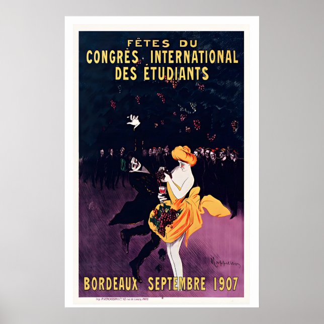 Bordeaux Wine September 1907 Vintage Advertising Poster (Framsidan)