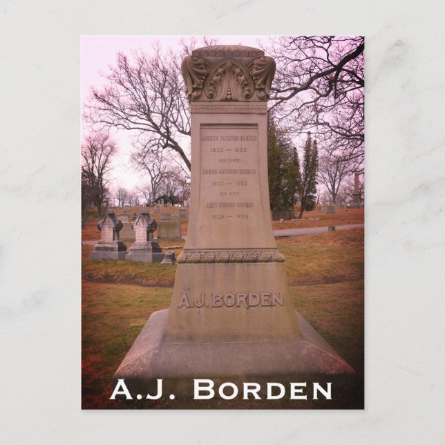Borden Monument, Fall River, MORSA - A.J. Borden Vykort (Framsida)