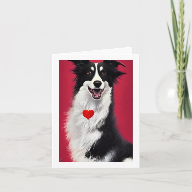 border collie alla hjärtans dag tecknad kort (Framsida)