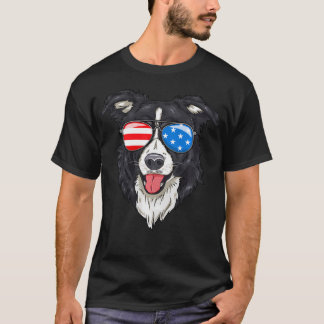 Border Collie Älskare Patriotisk Hund 4:e Juli T Shirt