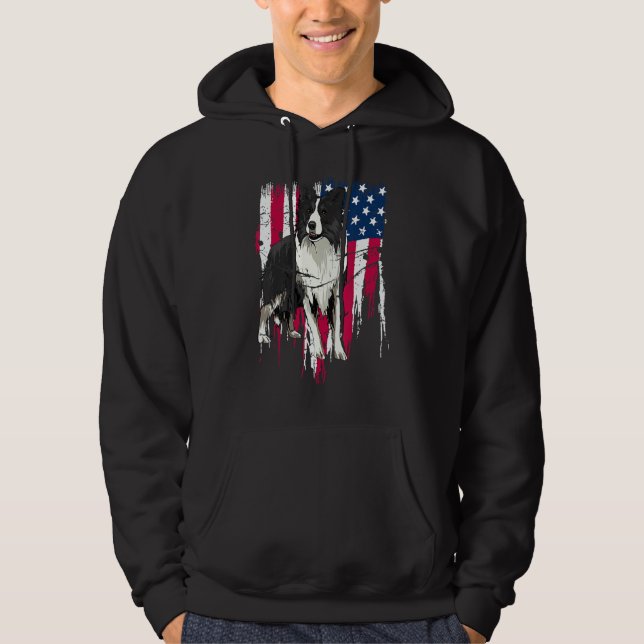 Border Collie American Flag USA Awesome Hoodie (Framsida)