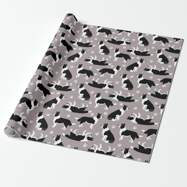 Border Collie and Paw Print Wrapping Paper Presentpapper (Utrullad)