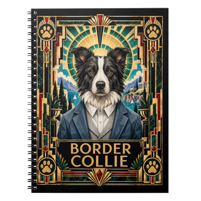 Border Collie, Art Deco Hund Anteckningsbok (Framsidan)