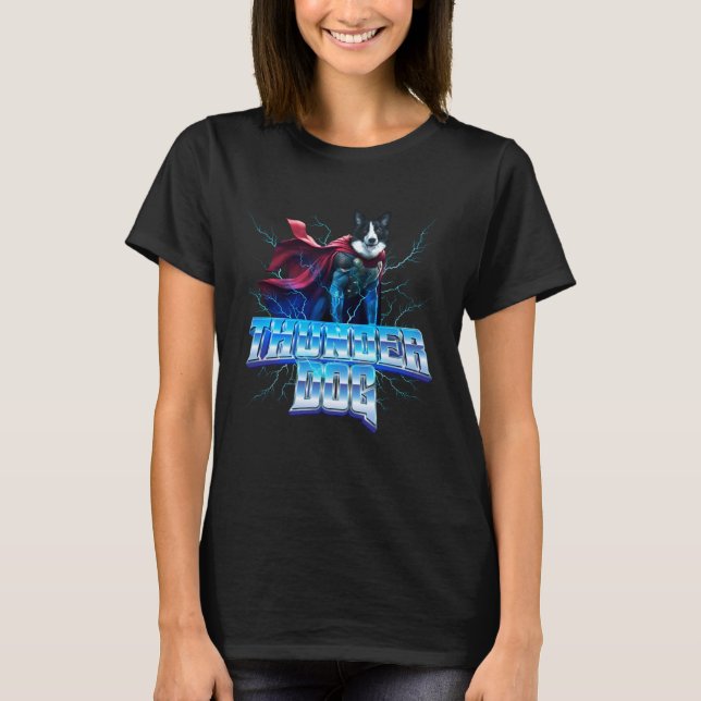 Border Collie as the God of Thunder and Lightning T Shirt (Framsida)