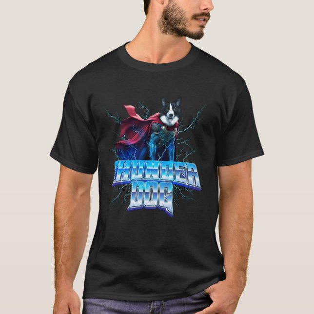 Border Collie as the God of Thunder and Lightning T Shirt (Framsida)