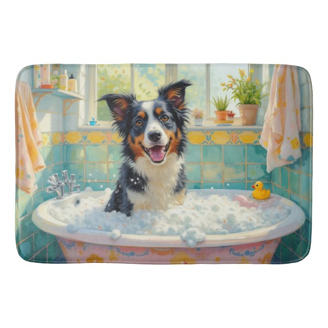 Border Collie badtid Lekfullt badrumsdekor Badrumsmatta (Framsidan)