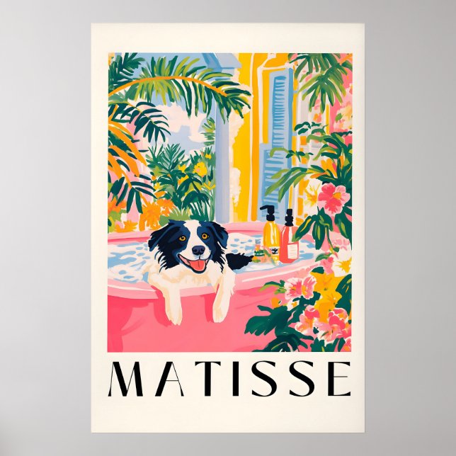 Border Collie Bathroom Print Funny Pink Matisse Poster (Framsidan)