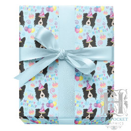 Border Collie Birthday Gift Wrapping Paper Blue Presentpapper
