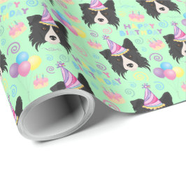Border Collie Birthday Gift Wrapping Paper Green Presentpapper