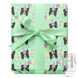 Border Collie Birthday Gift Wrapping Paper Green Presentpapper