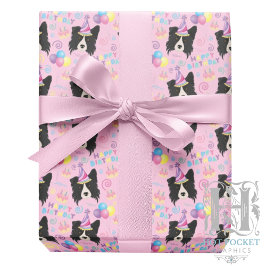Border Collie Birthday Gift Wrapping Paper Pink Presentpapper