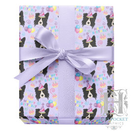 Border Collie Birthday Gift Wrapping Paper Purple Presentpapper