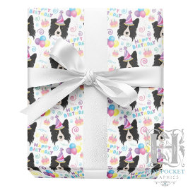 Border Collie Birthday Gift Wrapping Paper White Presentpapper