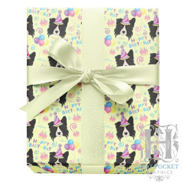 Border Collie Birthday Gift Wrapping Paper Yellow Presentpapper