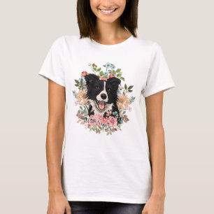 Border collie blommig t shirt