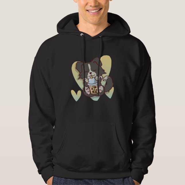 Border Collie Boba Bubble Tea Dog Hoodie (Framsida)