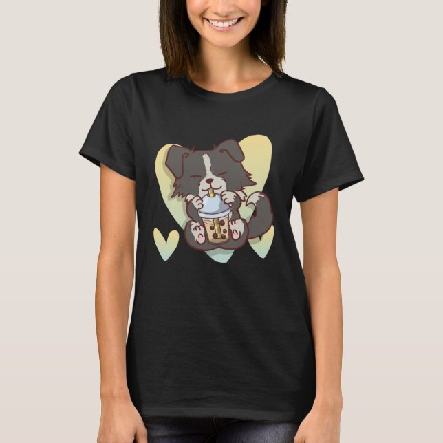 Border Collie Boba Bubble Tea Dog T Shirt (Framsida)