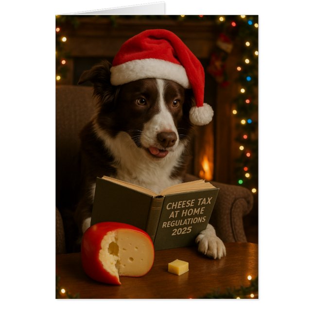 Border collie 'Cheese Tax' Christmas card Hälsningskort (Framsidan)