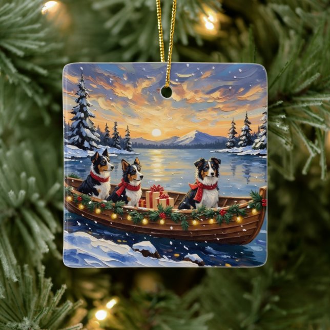 Border Collie Christmas Boat Holiday Julgransprydnad Keramik (Träd)