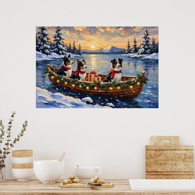 Border Collie Christmas Boat Holiday Poster (Kök)