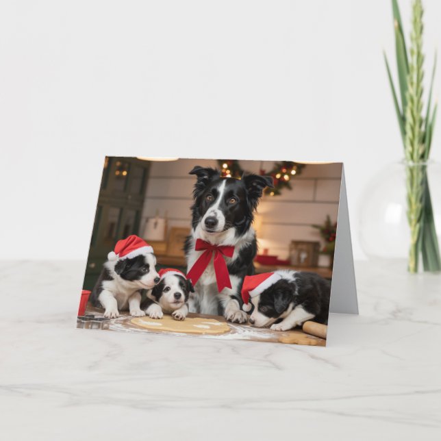 Border Collie Christmas Cookie Card Kort (Framsida)