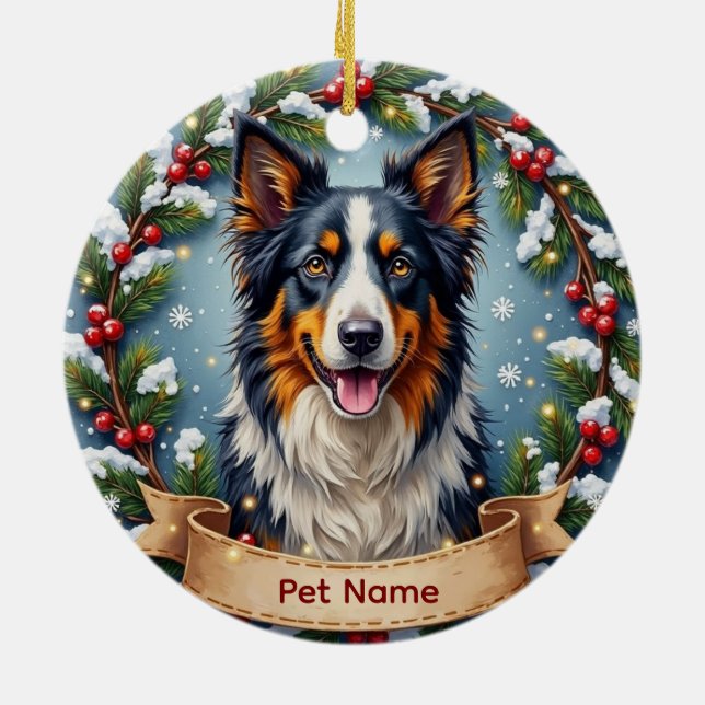 Border Collie Christmas Julgransprydnad Keramik (Baksidan)