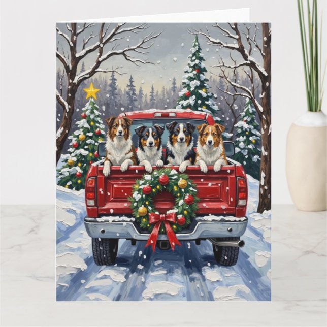 Border Collie Christmas Red Truck Holiday Kort (Framsida)