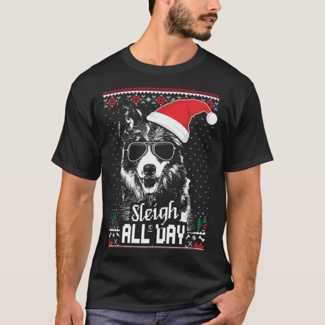 Border Collie Christmas T Shirt (Framsida)