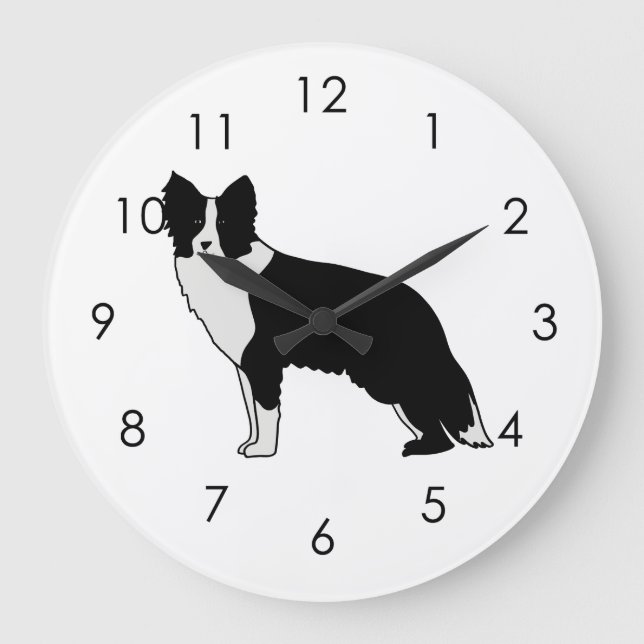 Border Collie Dog Abstract Illustration White Stor Klocka (Framsida)