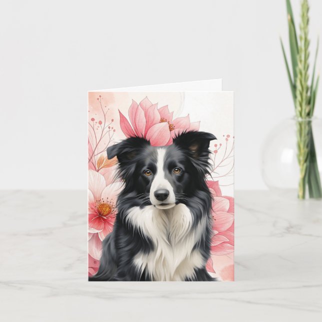 Border Collie Dog and Bold Pink Lilies Anteckningskort (Framsida)