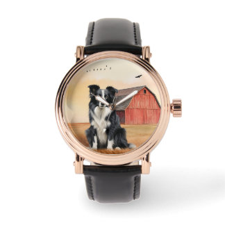 Border Collie Dog and Red Barn Ranch Armbandsur