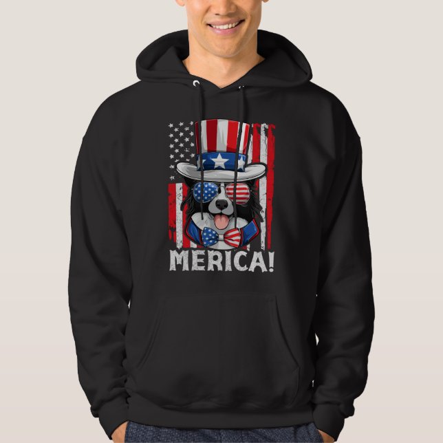 Border Collie Dog Apparel American Flag Patriotic  Hoodie (Framsida)