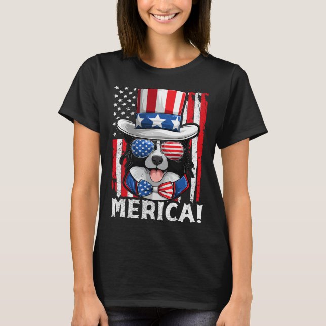 Border Collie Dog Apparel American Flag Patriotic  T Shirt (Framsida)
