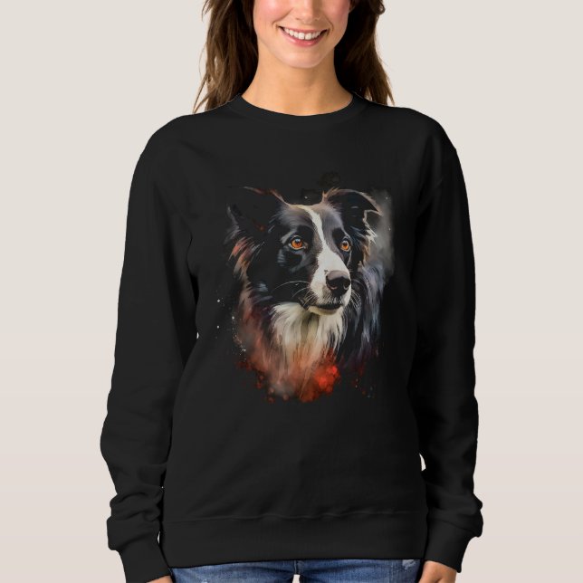 Border Collie Dog Australian Shepherd Graffiti Art T Shirt (Framsida)