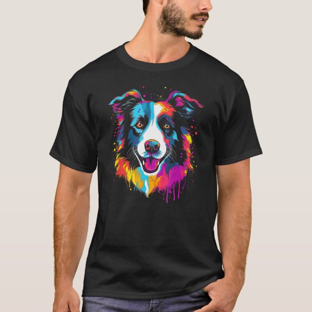 Border Collie Dog Australian Shepherd Graffiti Gra T Shirt (Framsida)
