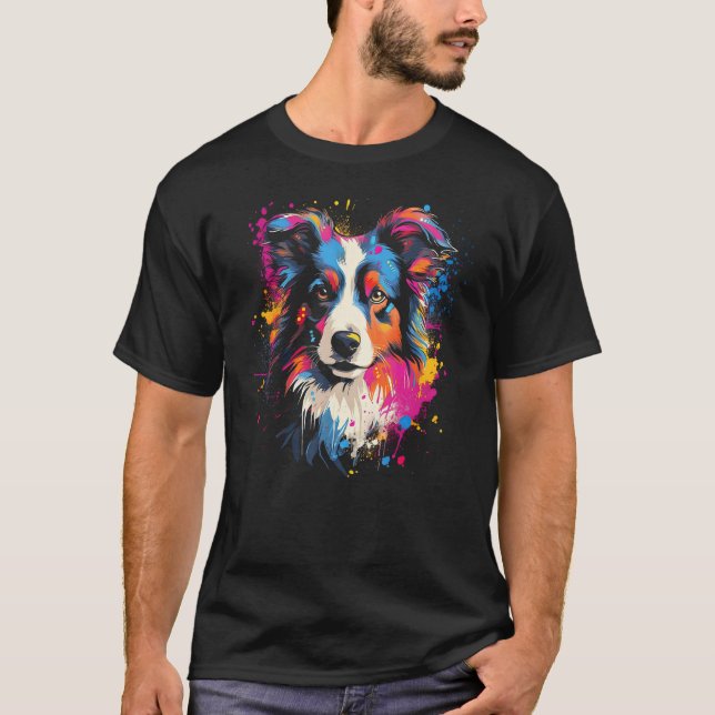 Border Collie Dog Australian Shepherd Puppy Graffi T Shirt (Framsida)