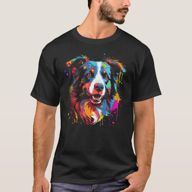 Border Collie Dog Australian Shepherd Puppy Graffi T Shirt (Framsida)