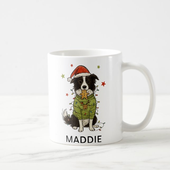 Border Collie Dog Christmas Lights Sweater Kaffemugg (Höger)