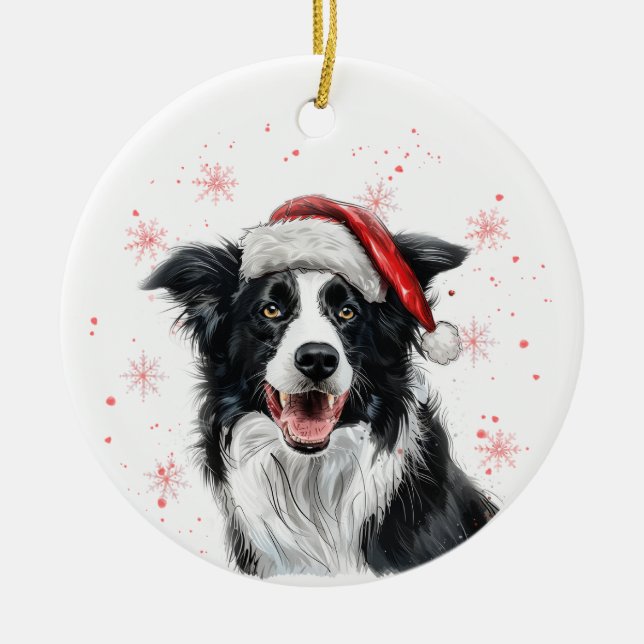 Border Collie Dog Christmas Personalized Julgransprydnad Keramik (Framsidan)