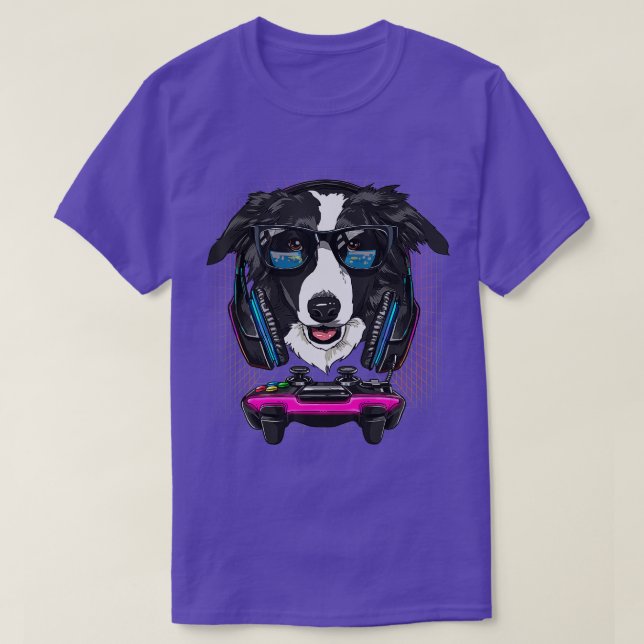 Border Collie Dog  Computer Video Game Lover Gamin T Shirt (Design framsida)