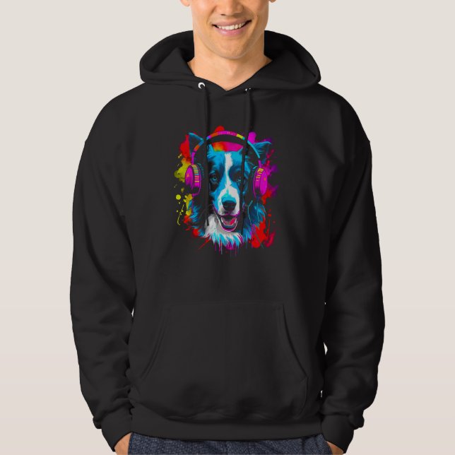 Border Collie Dog DJ Festival Hoodie (Framsida)
