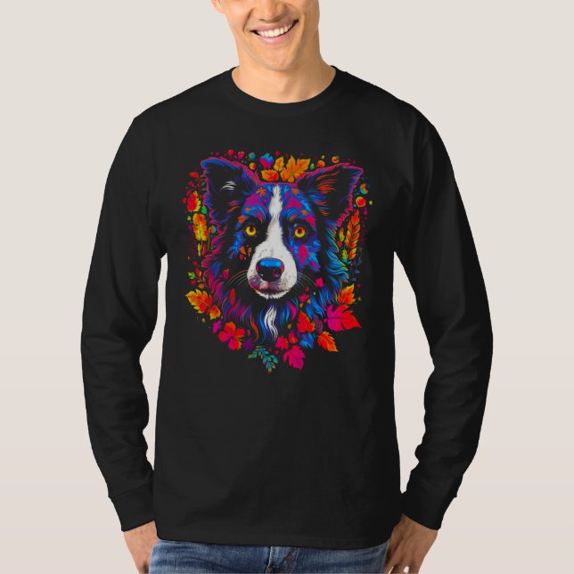 Border Collie Dog Flower T Shirt (Framsida)