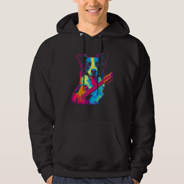 Border Collie Dog Guitar Hoodie (Framsida)