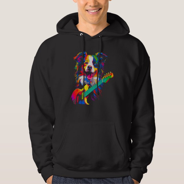 Border Collie Dog Guitarist Hoodie (Framsida)
