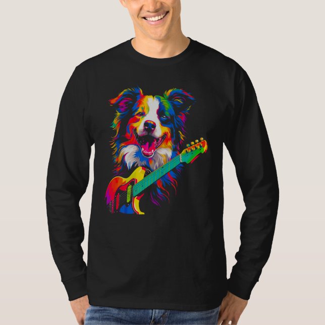Border Collie Dog Guitarist T Shirt (Framsida)