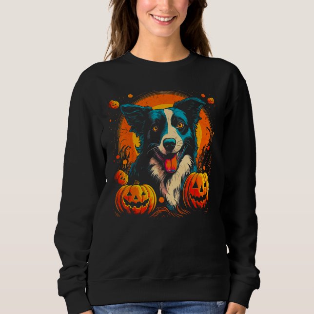 Border Collie Dog Halloween Theme T Shirt (Framsida)