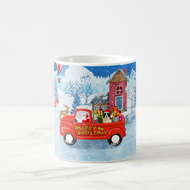 Border Collie Dog in Christmas Delivery Truck Snow Kaffemugg (Center)